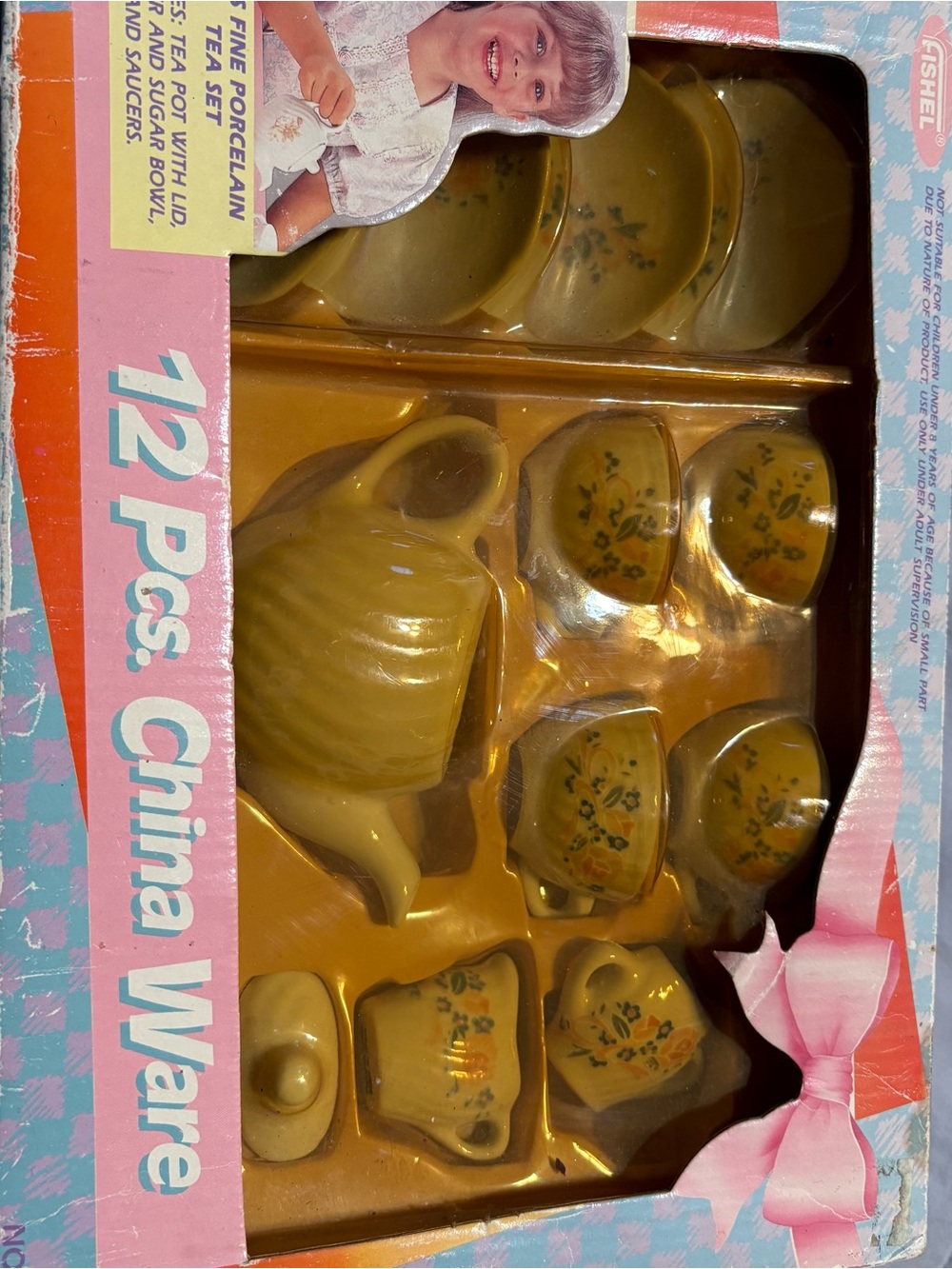 12-Piece Kids China Tea Set – Yellow Floral Playware